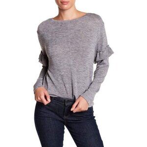 Zara Grey/Beige Knit Soft Ruffle Sleeve Sweater Top Boat Neck M Casual Comfort